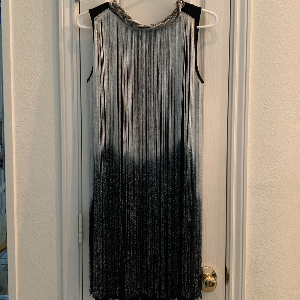 Silver Black Ombré Fringe Necklace Cocktail Dress Party Flapper 20’s Evening